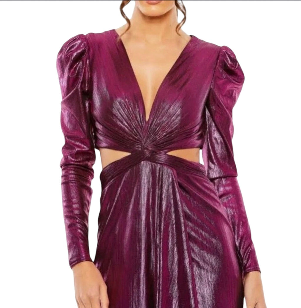 Mac Duggal Princess Sleeve Cut Out Metallic Gown Fuchsia $498 27060