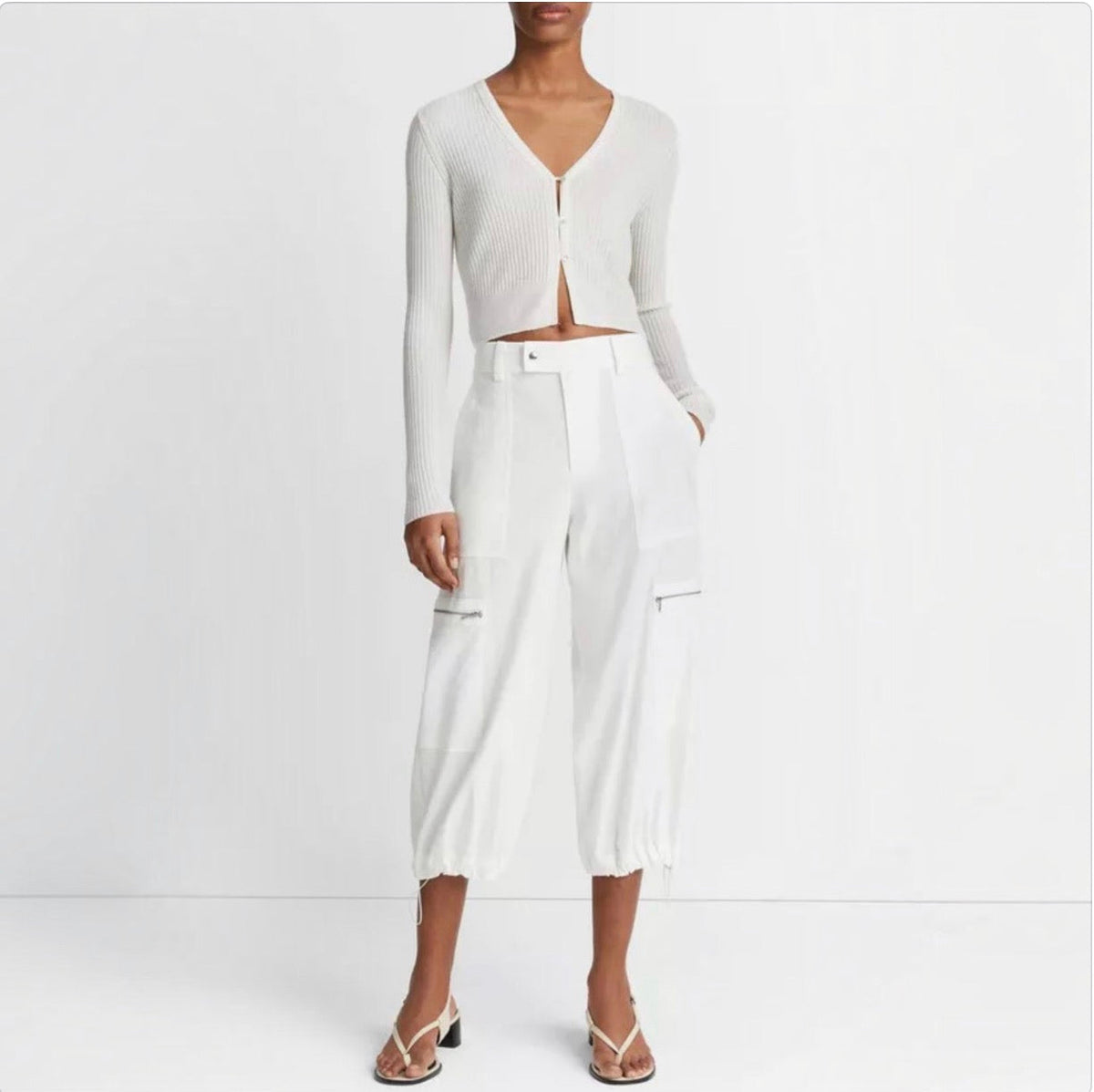 Vince Low-Rise Cropped Parachute Pant Off White Sz 2