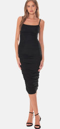 OW Collection EZRA Midi Dress in Black Caviar Sz XS $150