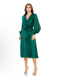Mac Duggal 49582 Collared Faux Wrap Bishop Sleeve Flowy Dress Emerald Sz 8