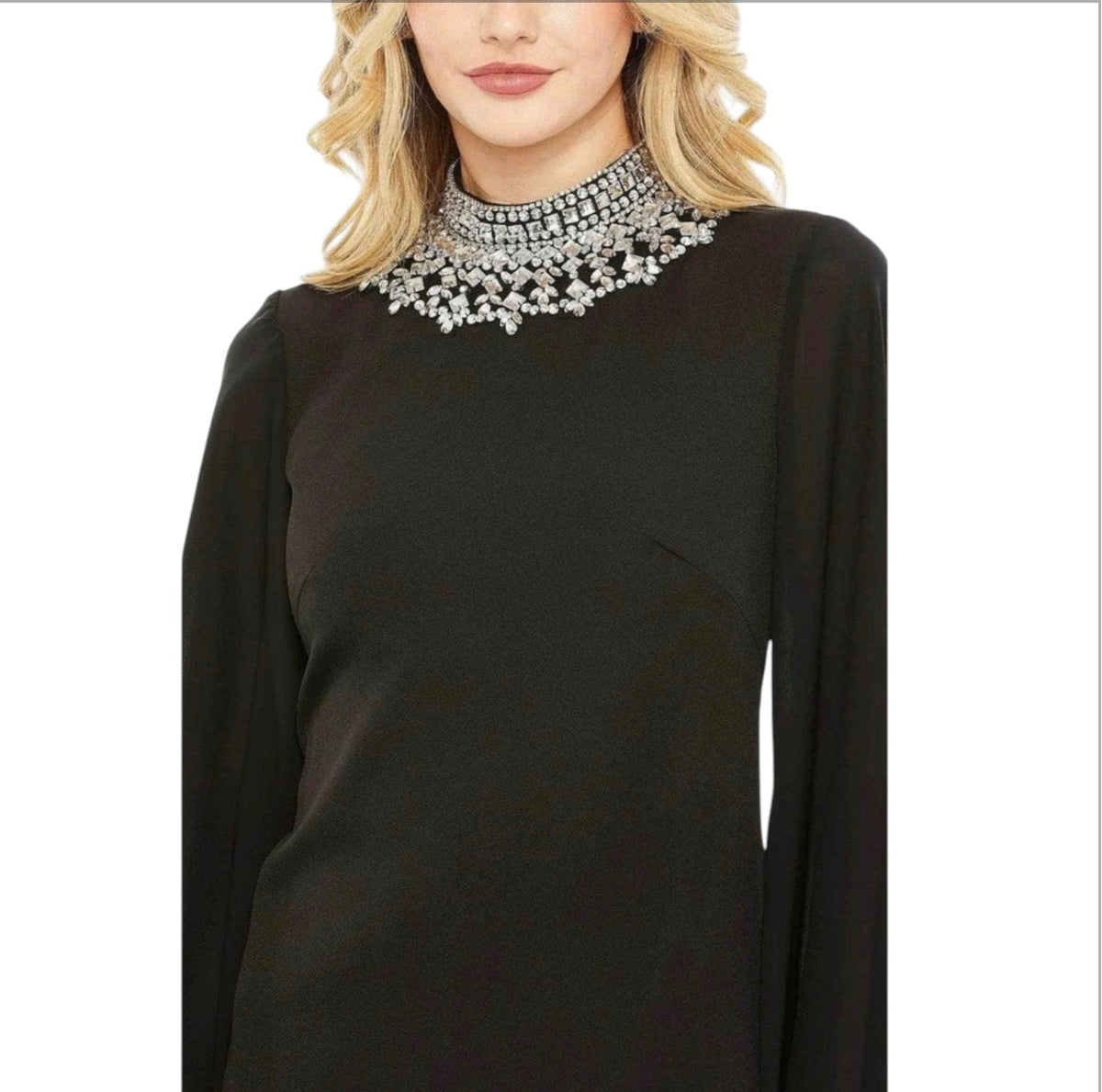 leena Mac Duggal 49607
Rhinestone Neck Cocktail Dress Kimono Sleeve