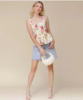 Avec Les Filles Peplum-Hem Corset Square-Neck Top Ecru Wild Flower Sz Medium $109