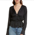FRAME Shirred V-Neck Blouse in Black Sz Large
