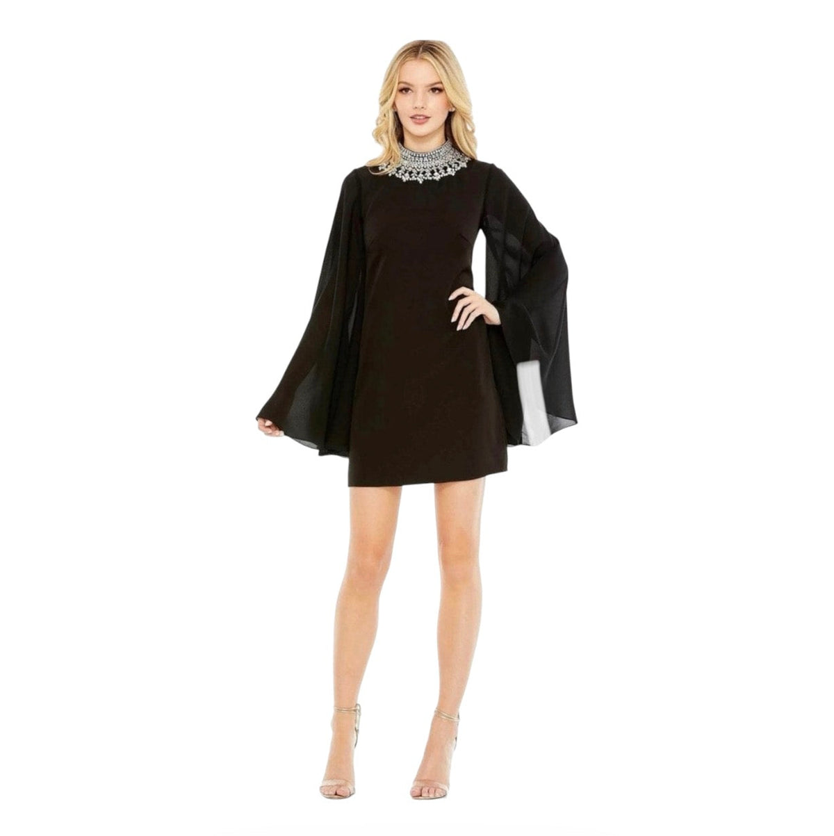 leena Mac Duggal 49607
Rhinestone Neck Cocktail Dress Kimono Sleeve