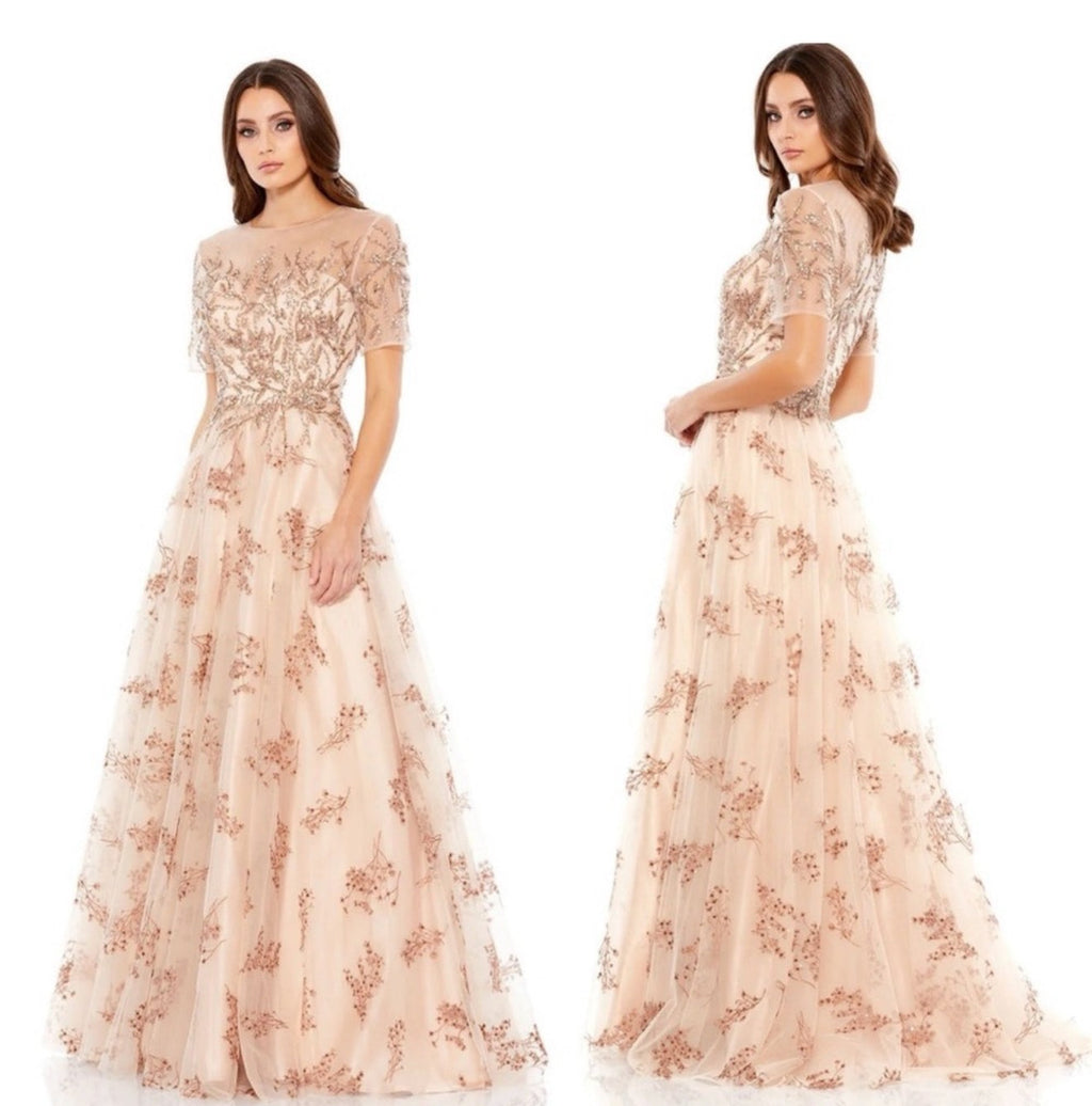 Mac Duggal 79317 Embellished
Illusion Short Sleeve A Line Gown Sz 4