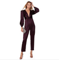 Mac Duggal Front Twist Puff Sleeve Deep V Jumpsuit Plum Sz 2