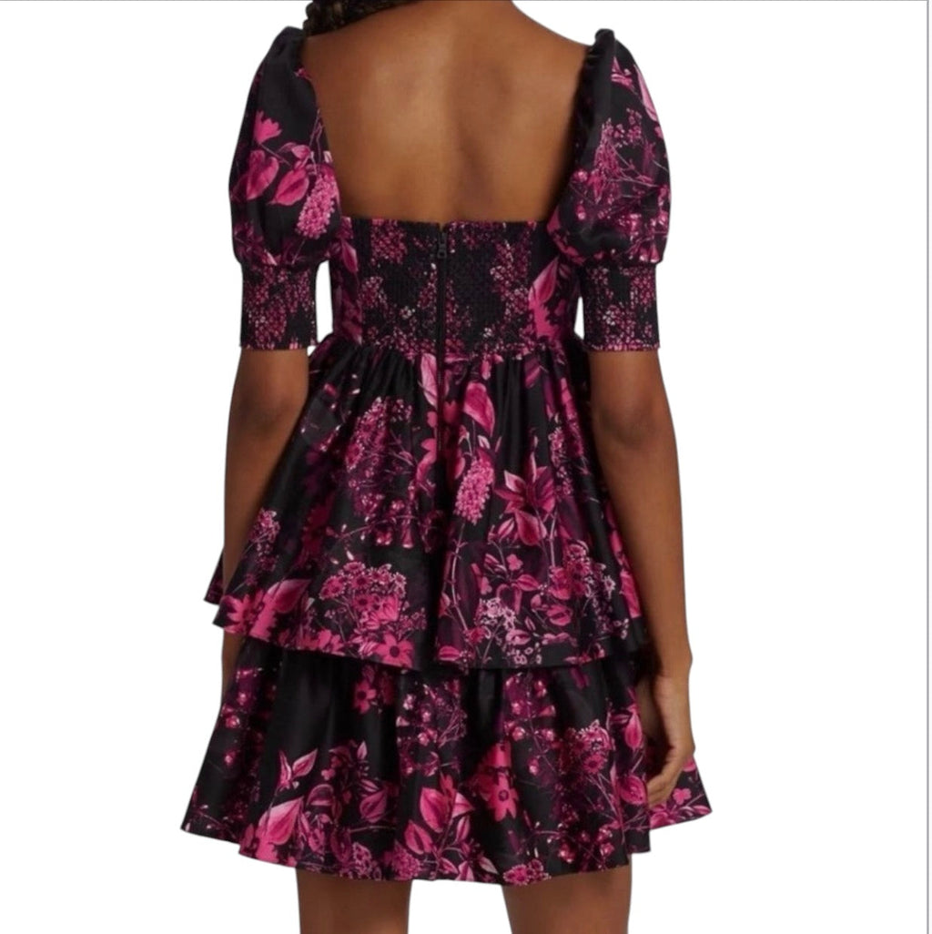 Alice + Olivia Emmalou Puff-Sleeve Tiered Mini Dress Sz 2