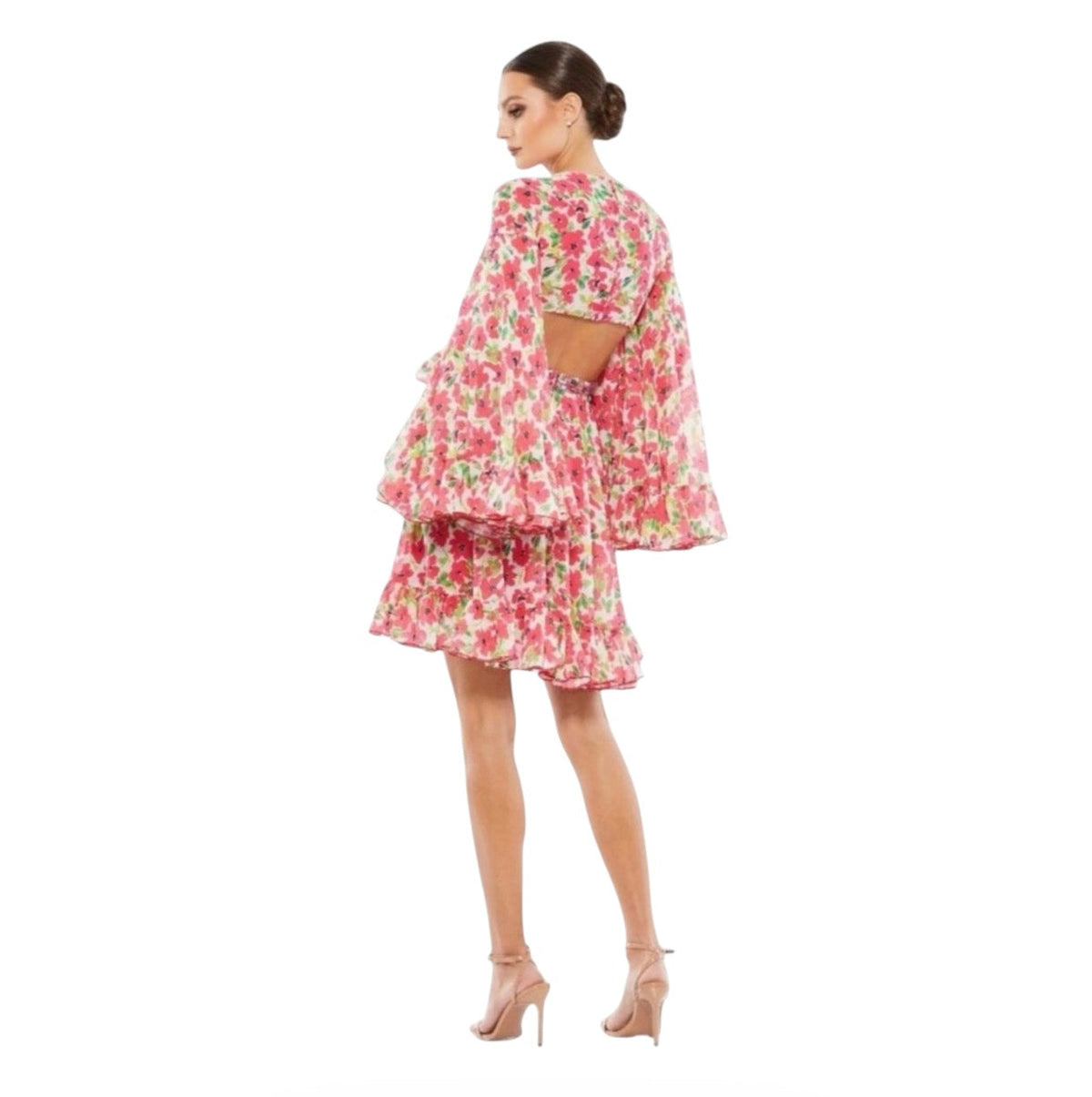 Mac Duggal 9158 Floral Cut
Out Bell Sleeve Mini Dress Size 2