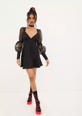 For Love & Lemons Gabrielle Puff Sleeve Mini Dress Black Sz Medium $221