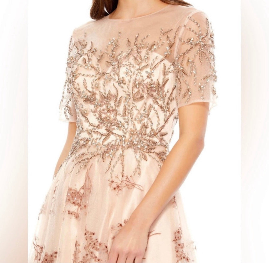 Mac Duggal 79317 Embellished
Illusion Short Sleeve A Line Gown Sz 4