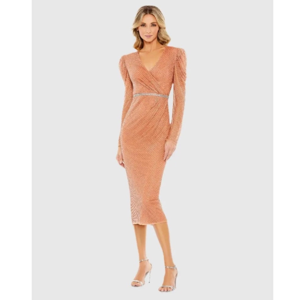 Mac Duggal
Beaded Wrap Over Puff
Sleeve Dress 93674 Copper