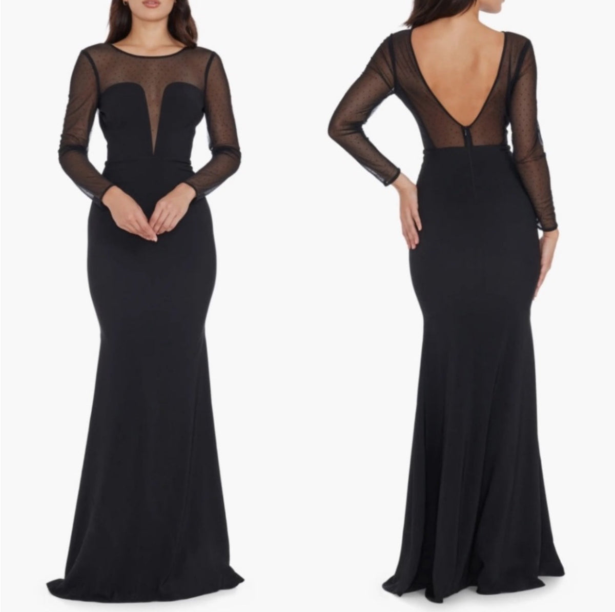 Dress the Population Val
Rhinestone Illusion Lace Long Sleeve
Mermaid Dress Black Sz Small