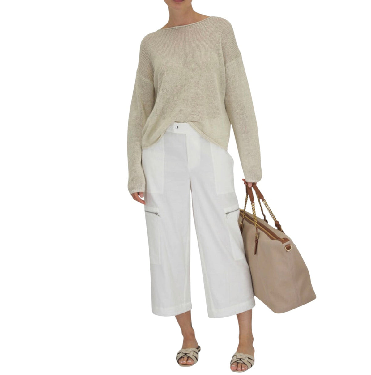 Vince Low-Rise Cropped Parachute Pant Off White Sz 2