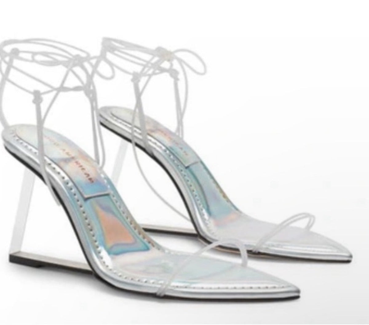 NIB Good American Cinder-F*cking Rella Wedge Sandal Shoes in Silver $195