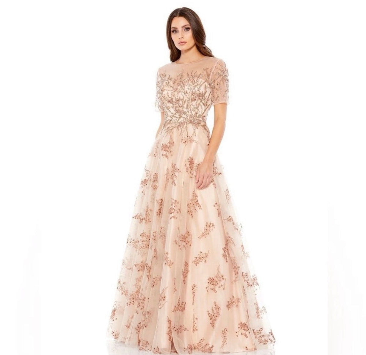 Mac Duggal 79317 Embellished
Illusion Short Sleeve A Line Gown Sz 4
