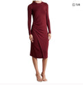 VINCE dress Gathered Long Sleeve Midi Dress in Burgundy Sz Medium $295