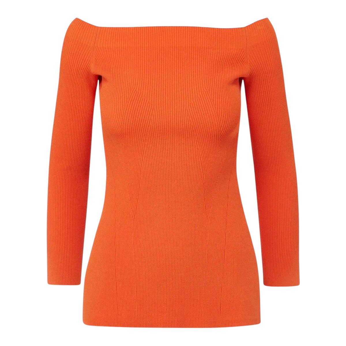 Veronica Beard Derick Ribbed Off-Shoulder Pullover Deep Orange Sz Small