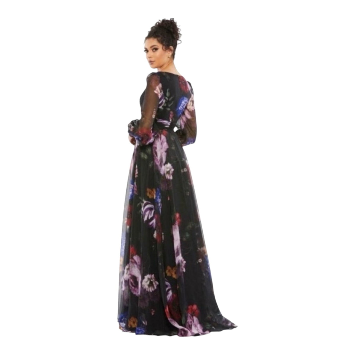Mac Duggal 67872
Black Chiffon Bishop Sleeve
Floral Print Gown Dress