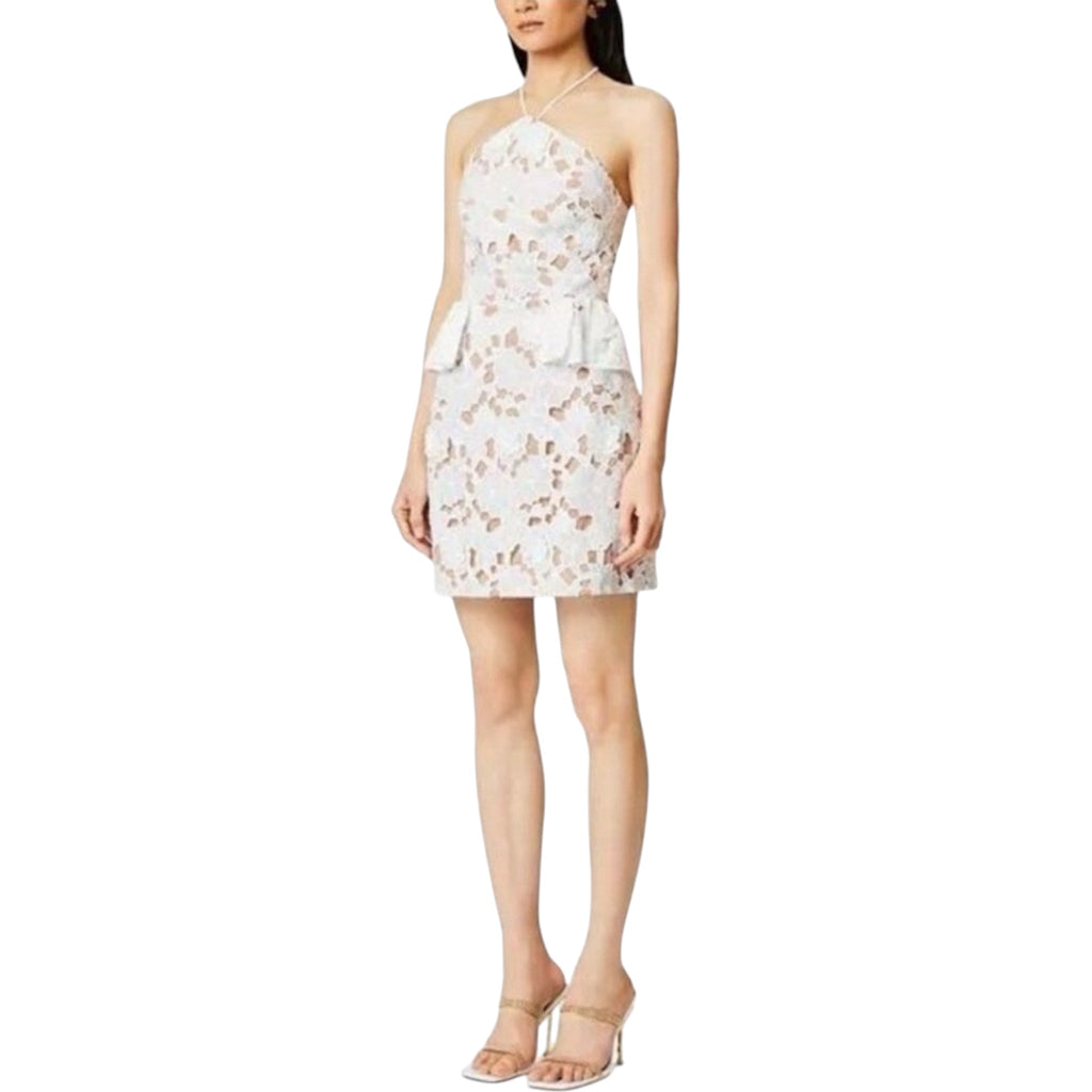Elliatt Seafarer Lace Halter Neck Mini Dress in White