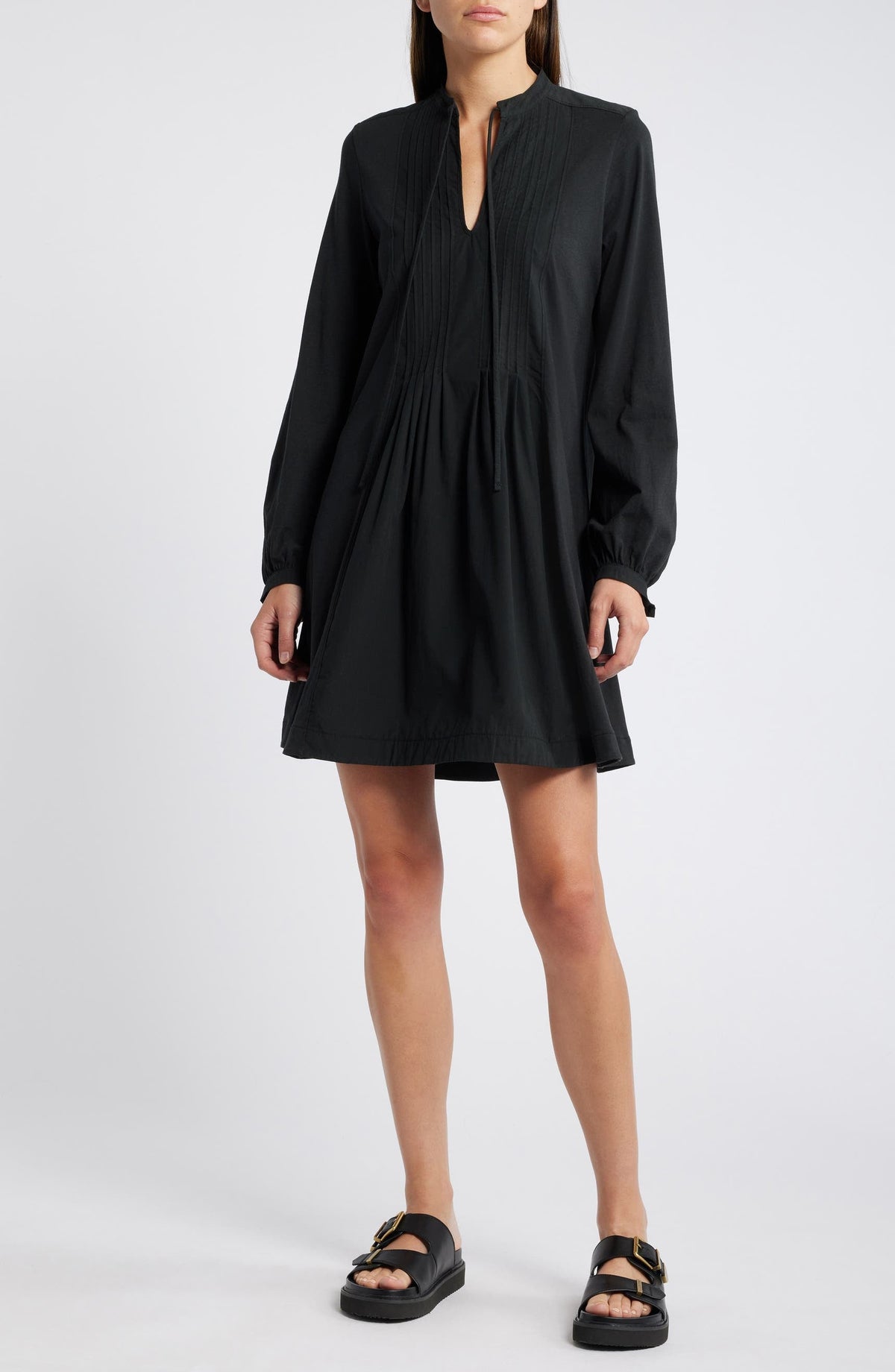 Nation Los Angeles Ariana Pintuck Long Sleeve Organic Cotton Dress Medium $185