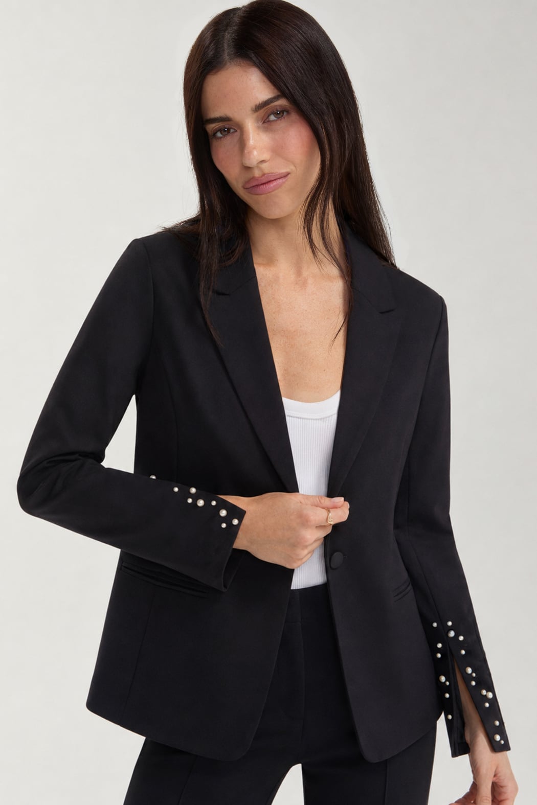 Blazer with Pearl Trim