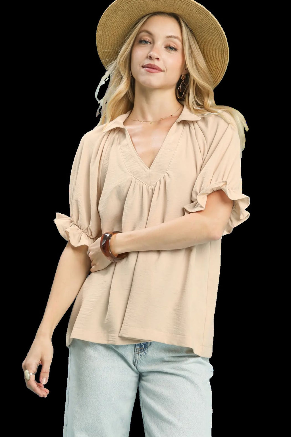 Collared V Neck Blouse