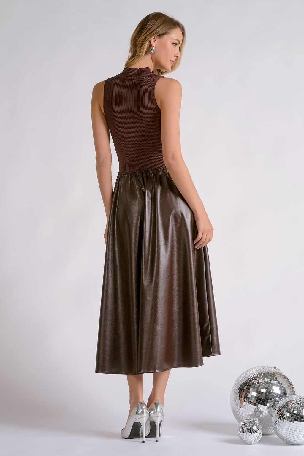 Combo Vegan Leather and Knit Sleeveless Dress