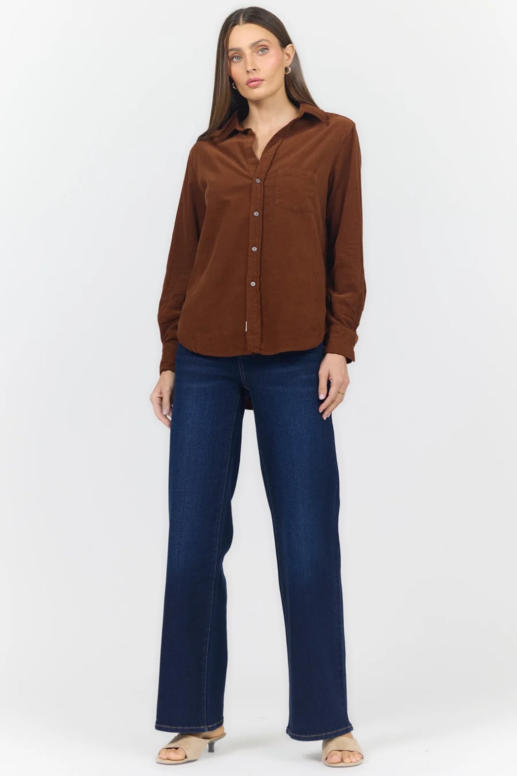 Dear John Galina Button Up Long Sleeve Top | Cappuccino
