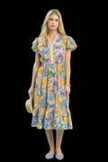 Flutter Sleeve Botanical Floral Midi Dress
