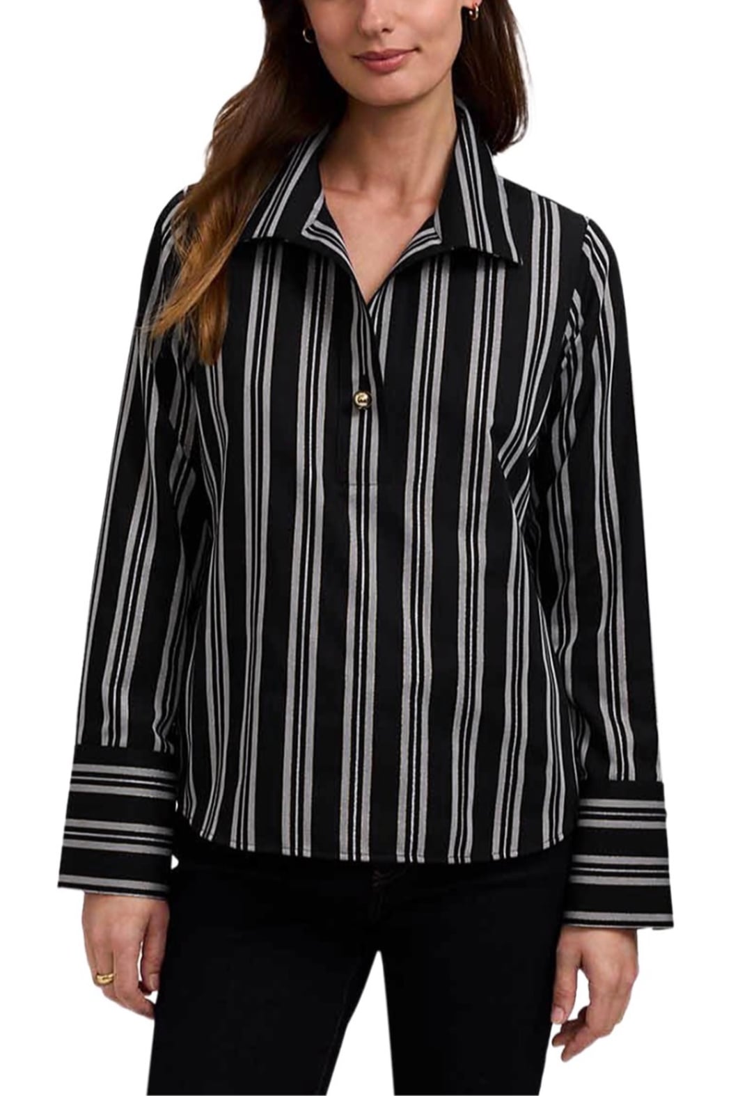 Foxcroft Catalina Lurex Shirt - Black Stripe