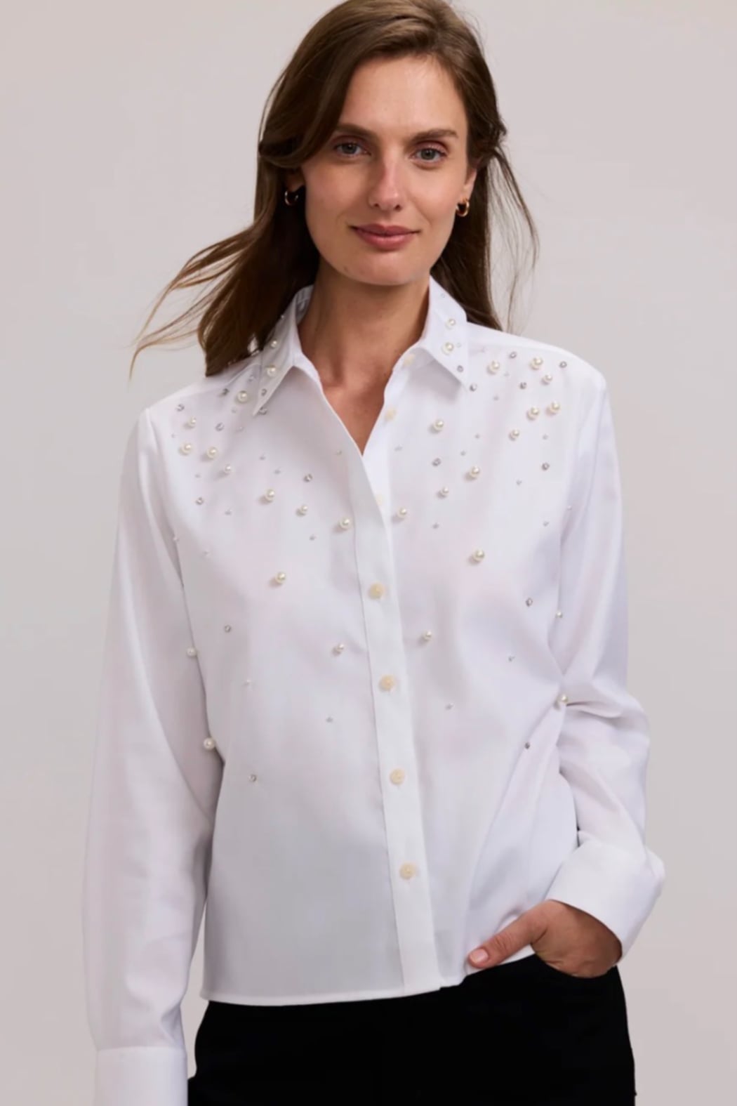 Foxcroft Jodie Rhinestone Shirt - White