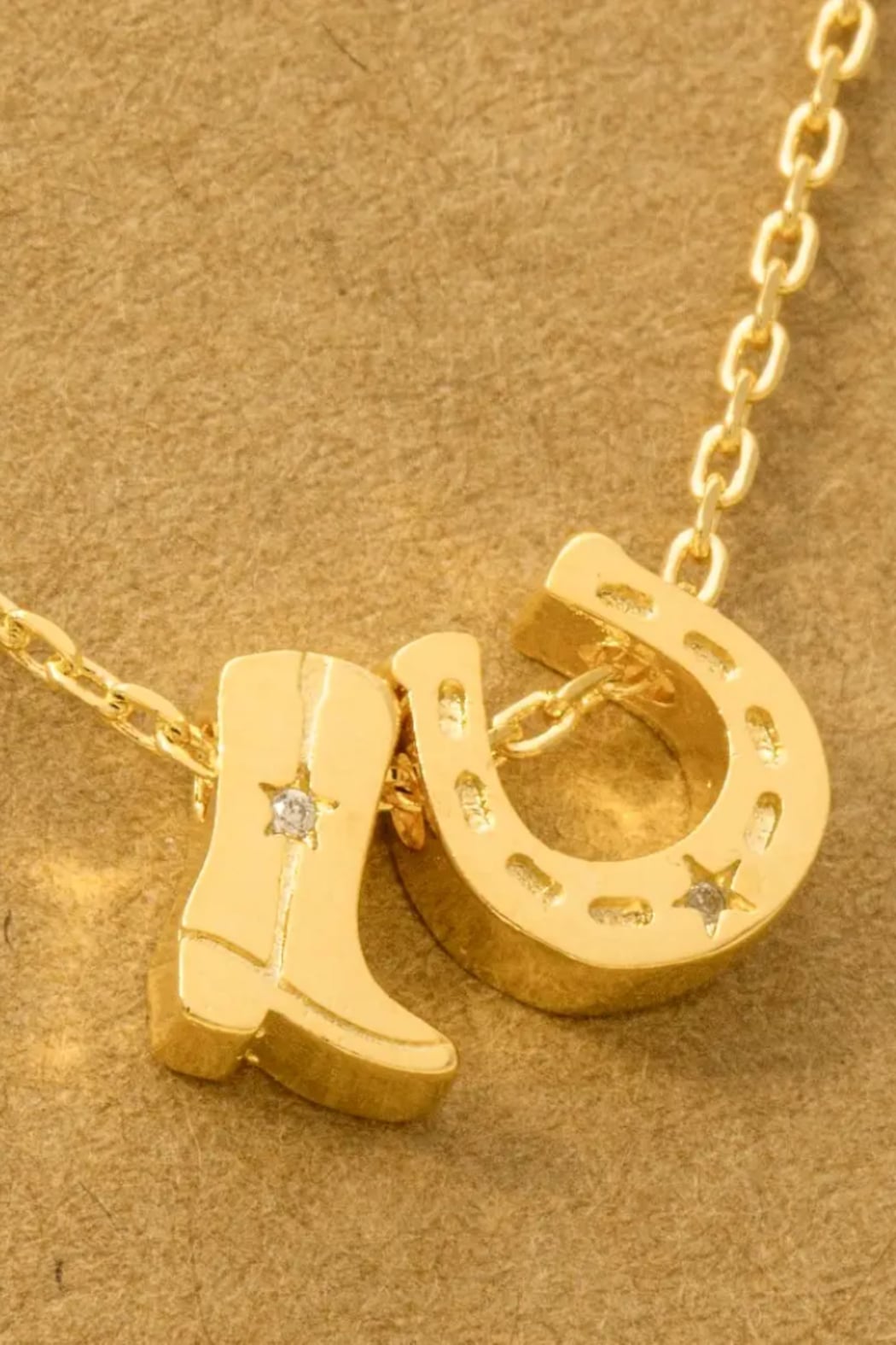 Gold Dipped Cowboy Boots Horse Shoe Charm Necklace