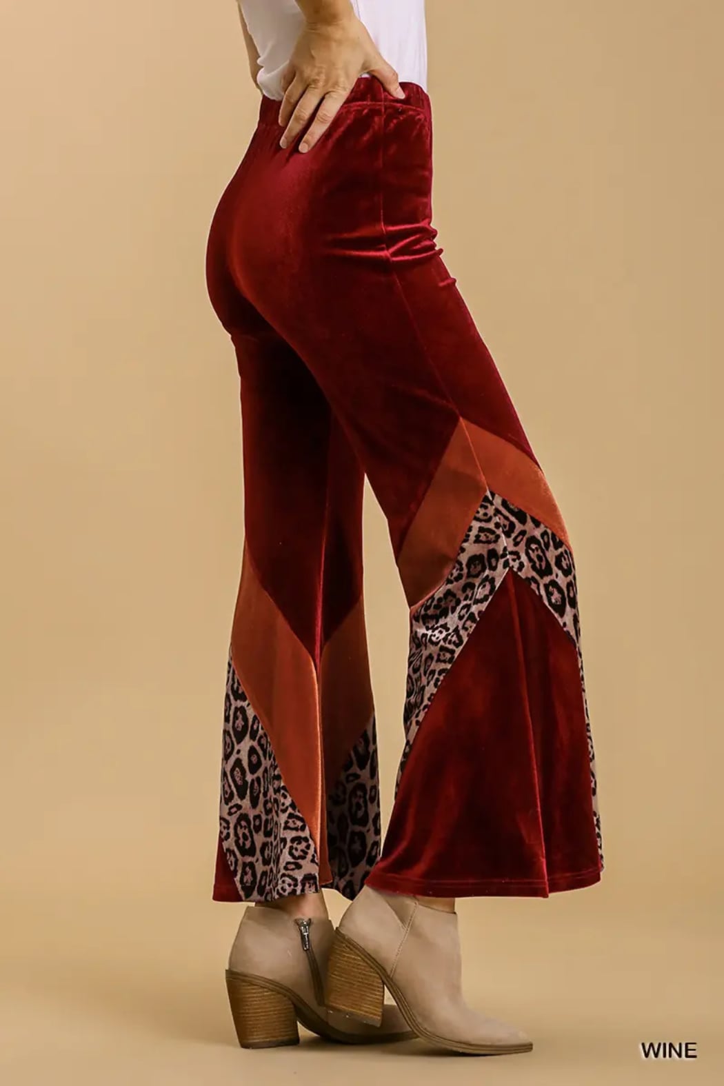 High Waist Velvet Stretch Pant with Leopard Detail