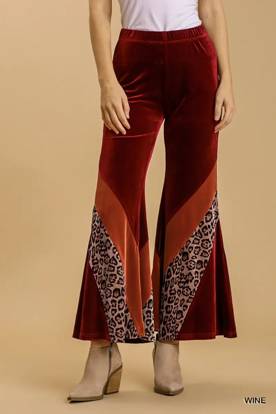 High Waist Velvet Stretch Pant with Leopard Detail