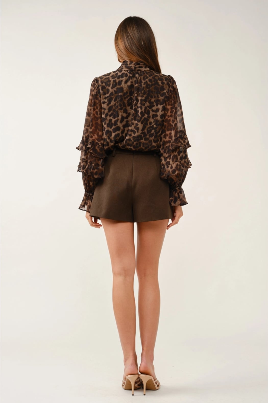 Ina Cleo Leopard Tie-Neck Ruffled Blouse