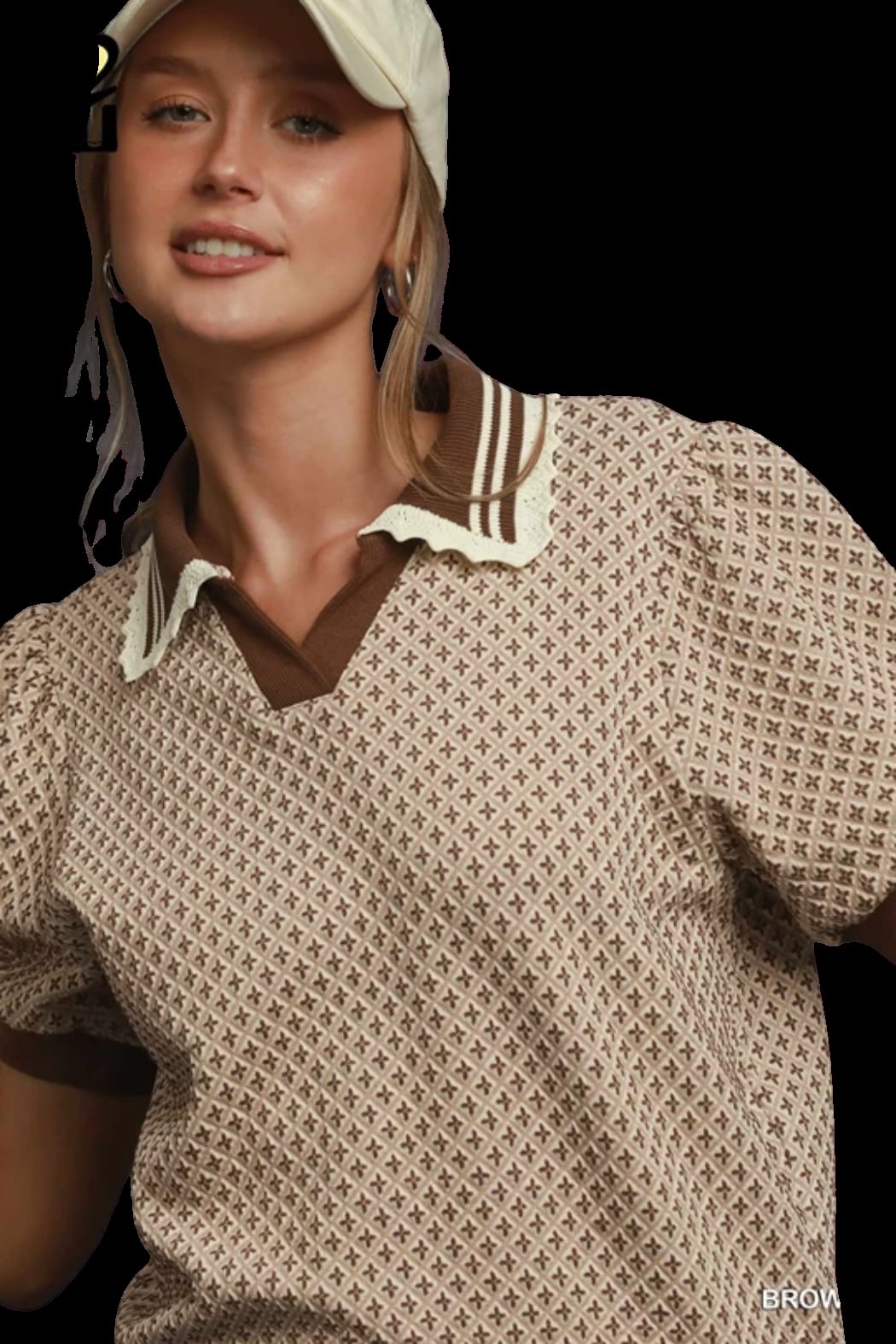 Jacquard Knit Pullover with Lace Trim