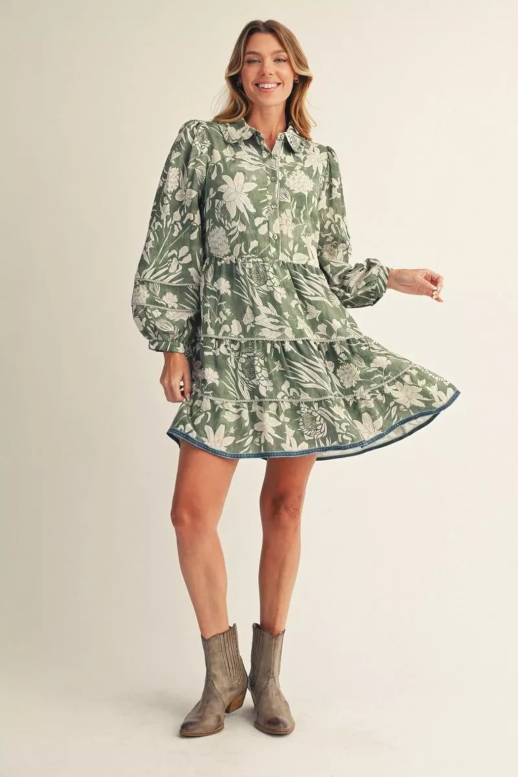 Dress, Green Floral