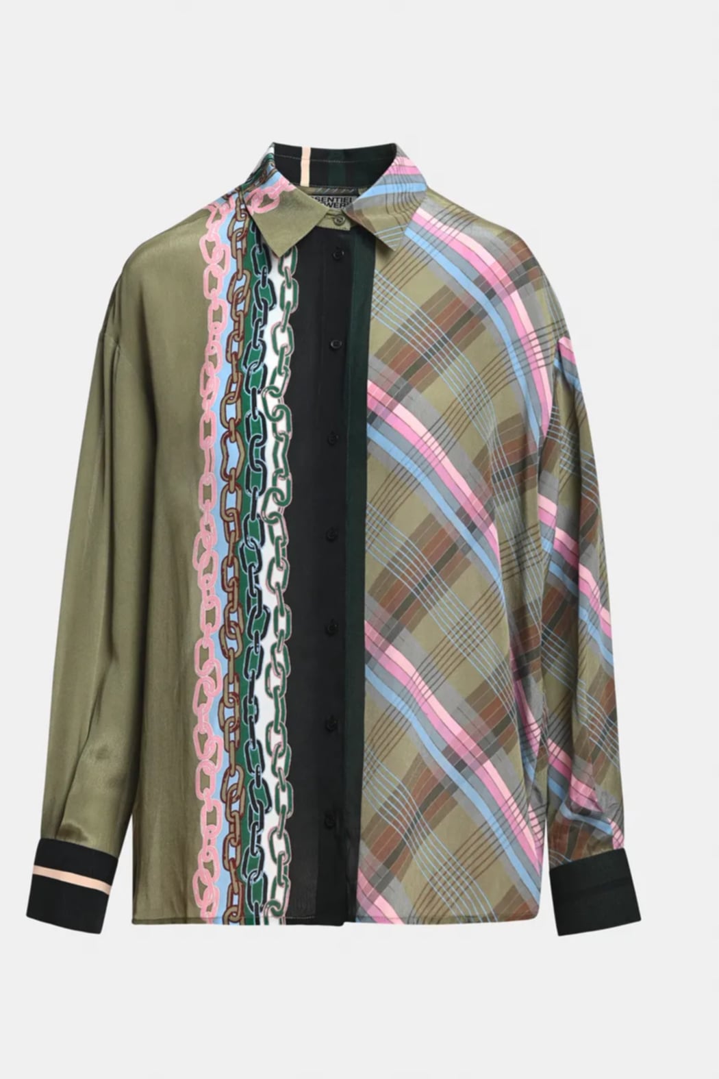 Khaki, black and light pink mixed-print oversized shirt