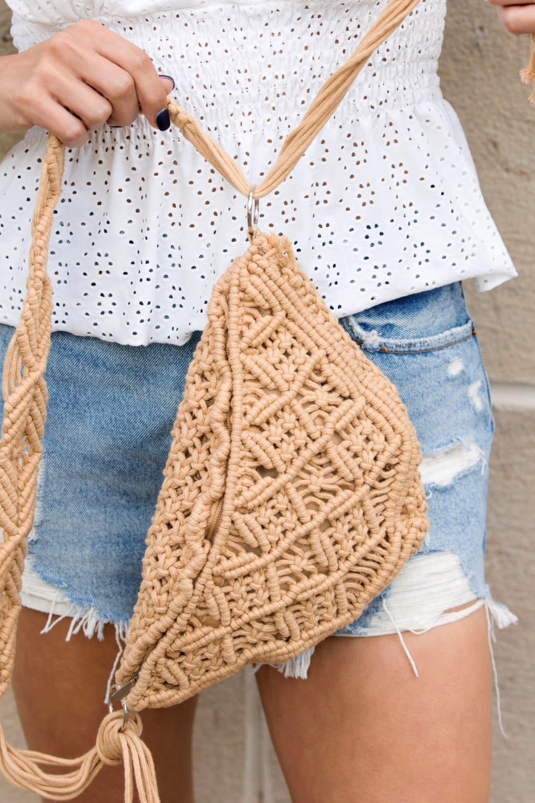 Khaki Macrame Sling Bag