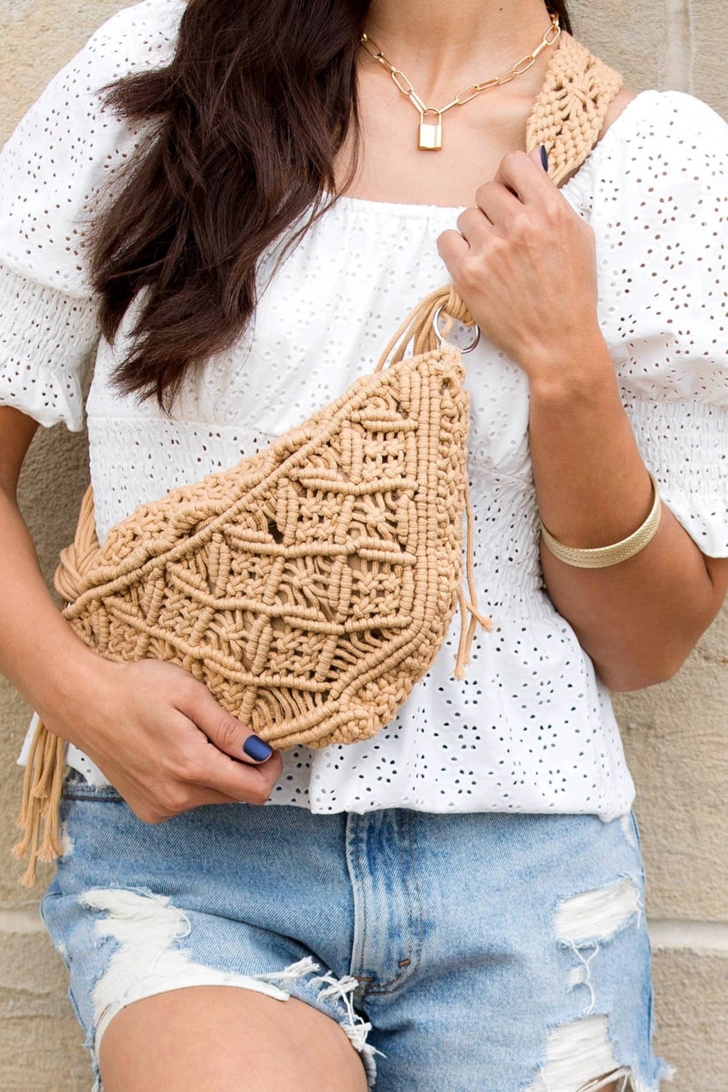 Khaki Macrame Sling Bag