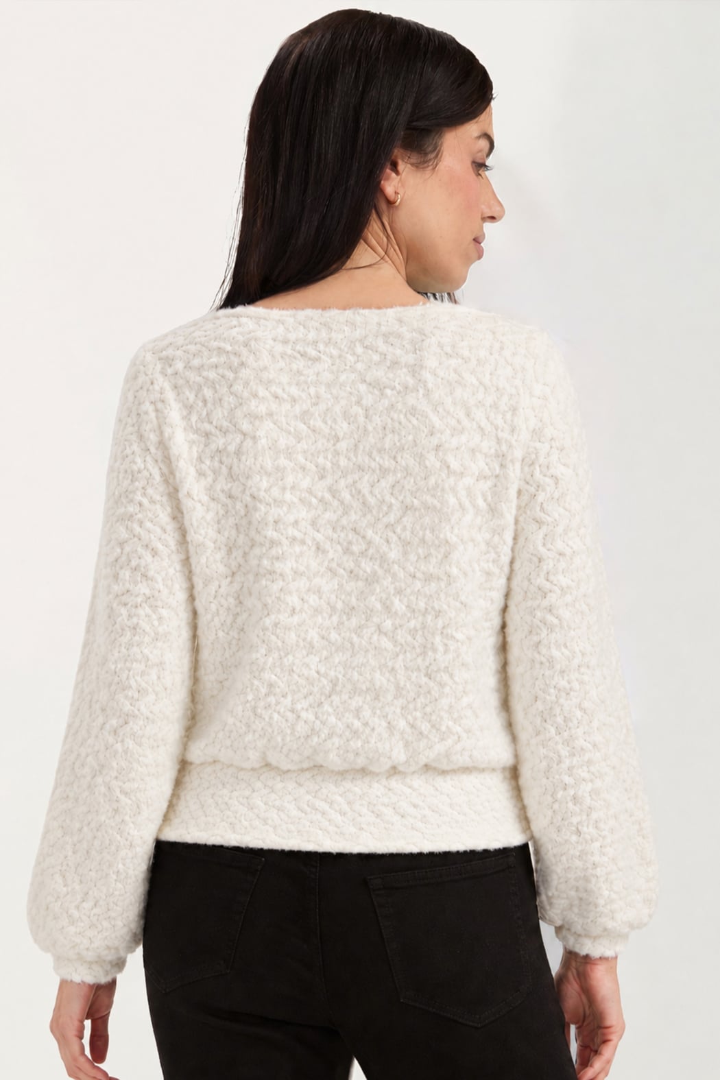 Long Sleeve 2-in-1 Halter Neck Surplice Knit Top