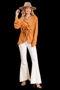 Long Sleeve Front Knot Blouse
