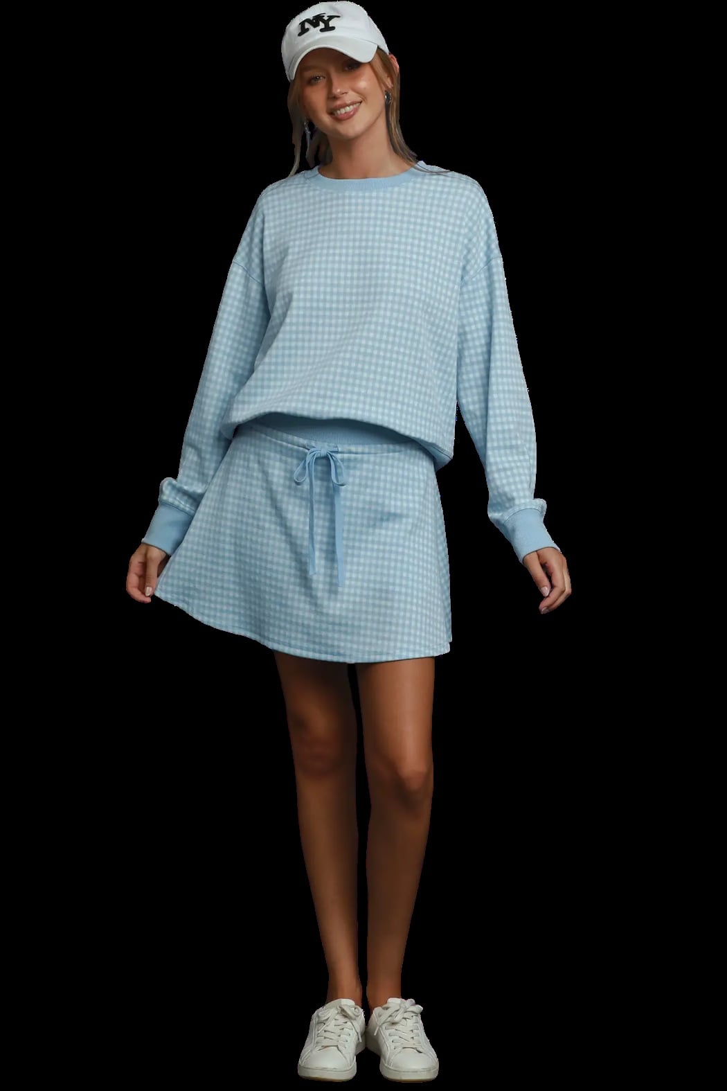 Long Sleeve Gingham Sweatshirt