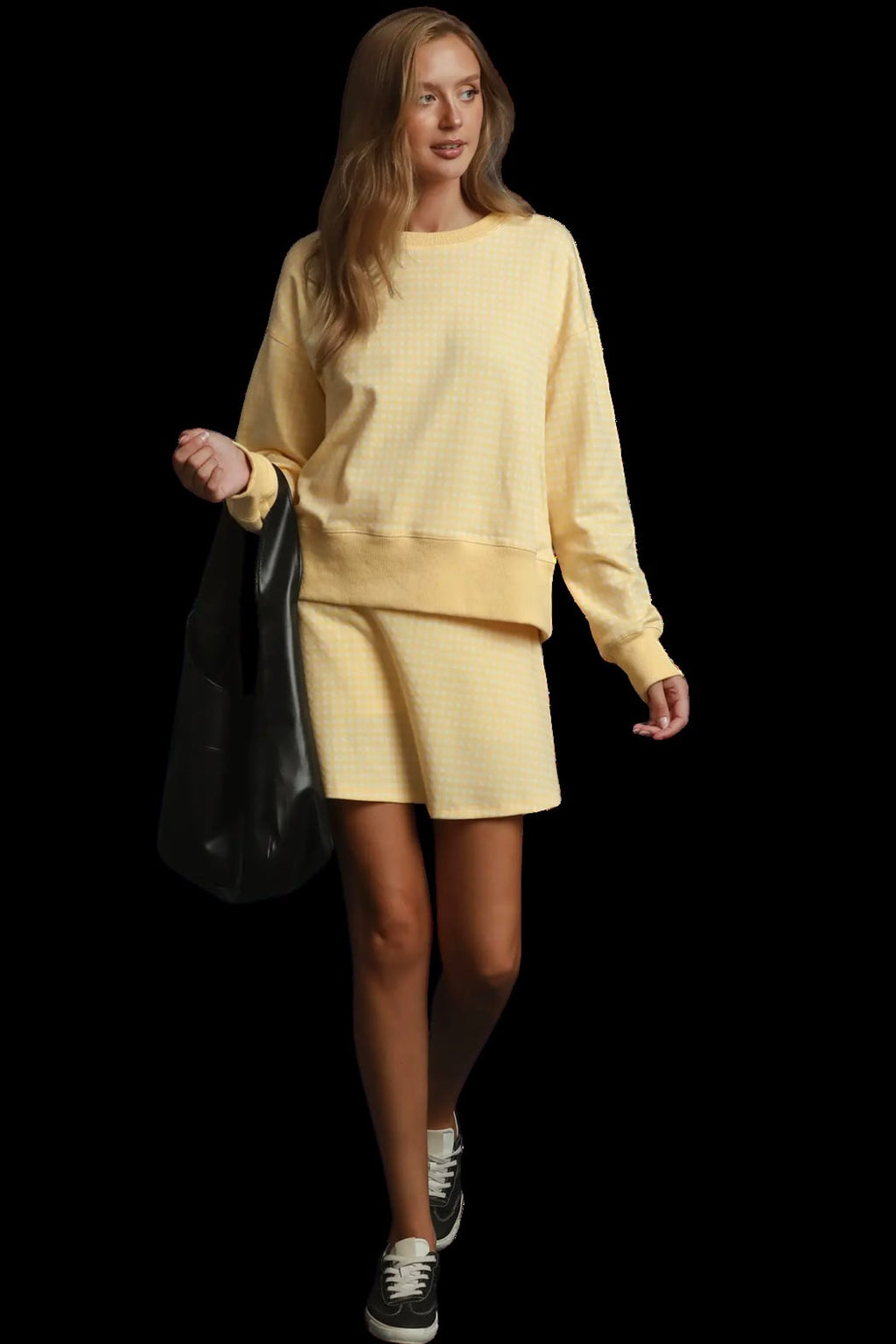 Long Sleeve Gingham Sweatshirt