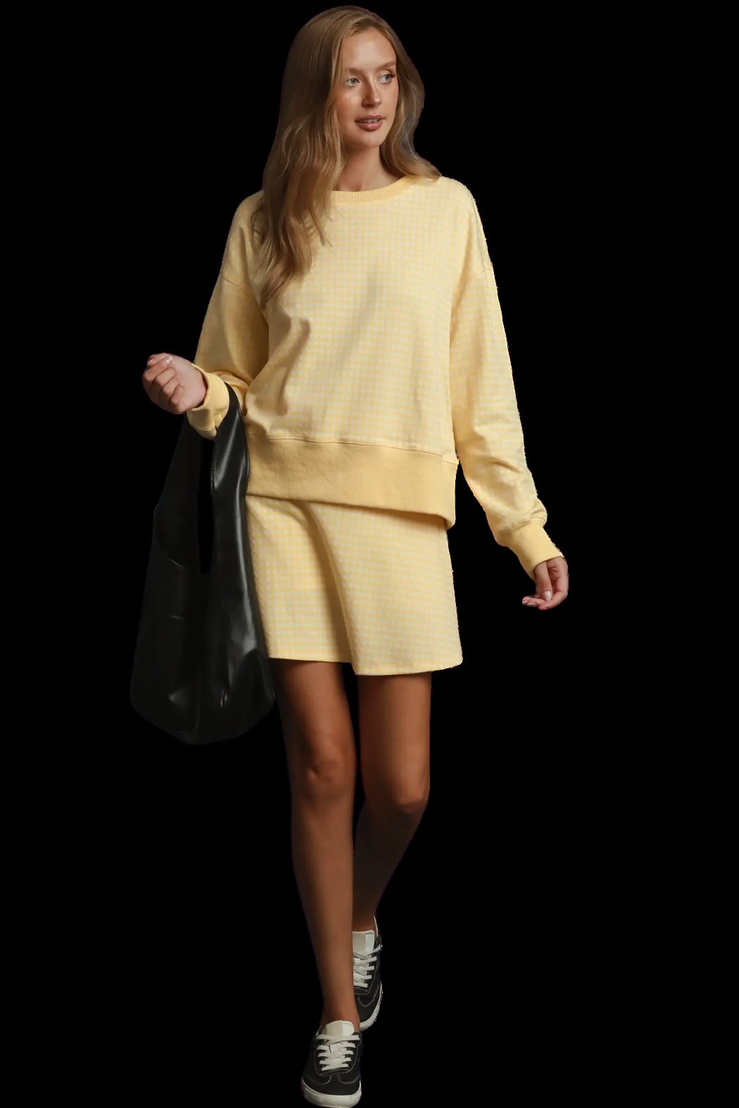 Long Sleeve Gingham Sweatshirt