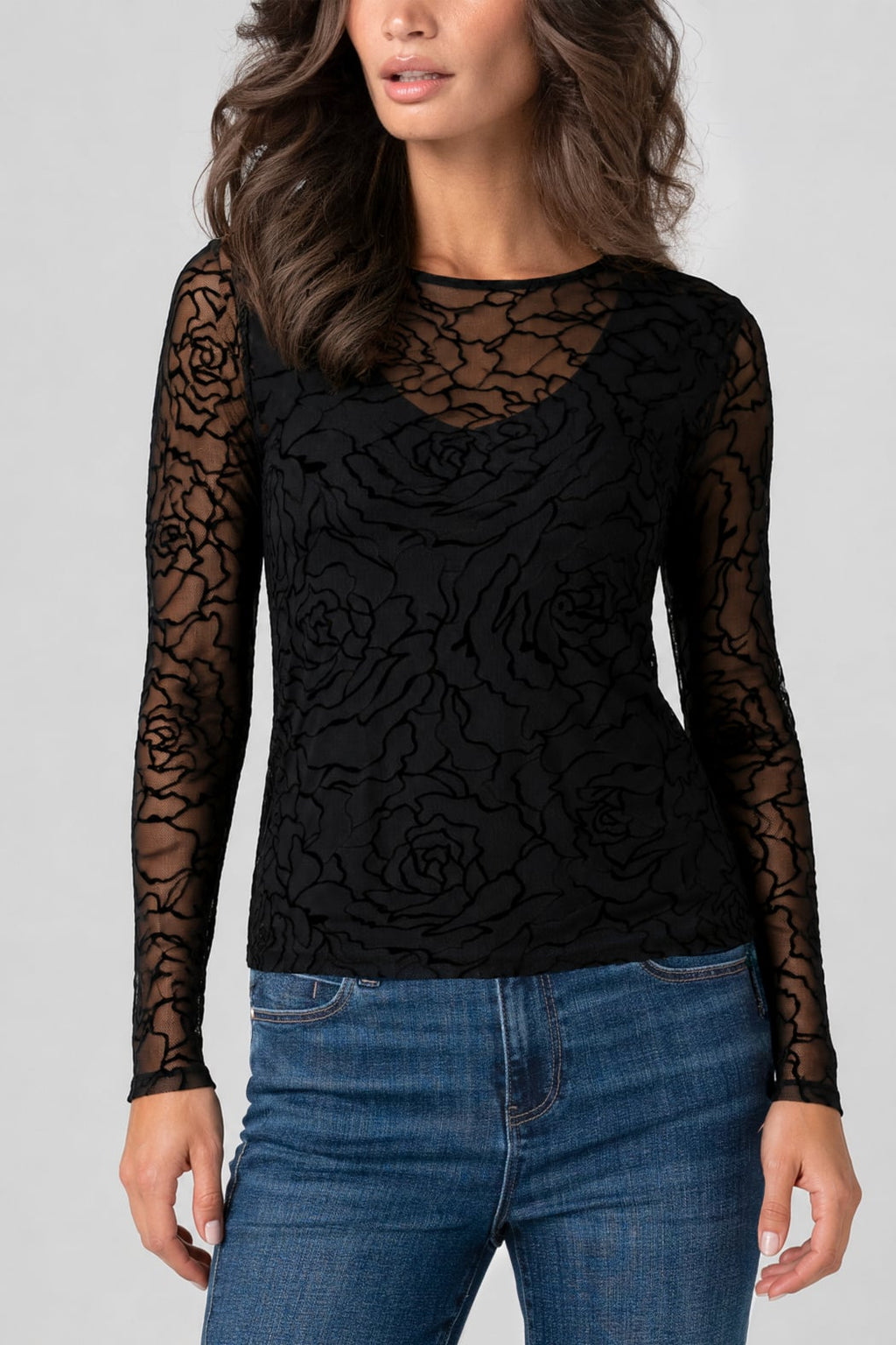Long Sleeve Layered Knit Top with V Detail