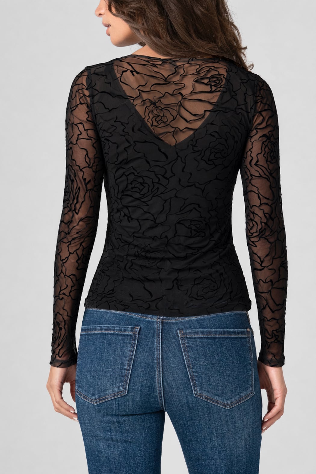 Long Sleeve Layered Knit Top with V Detail