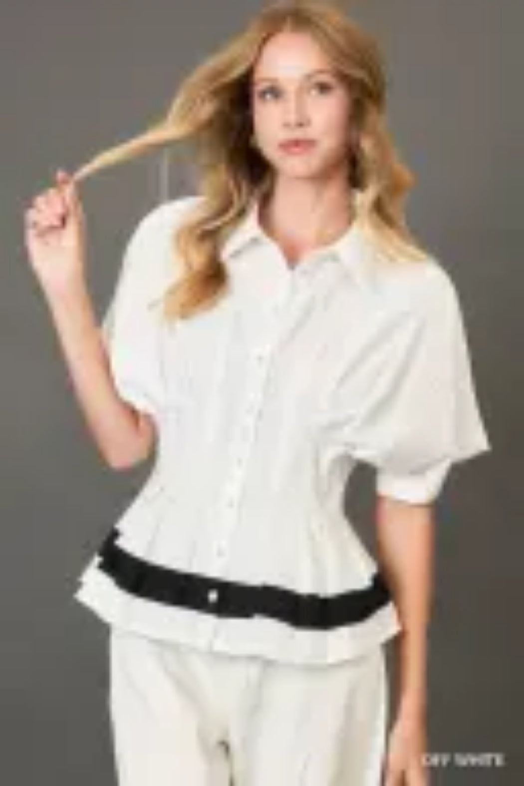 Pleated Detail Bottom Stripe Blouse