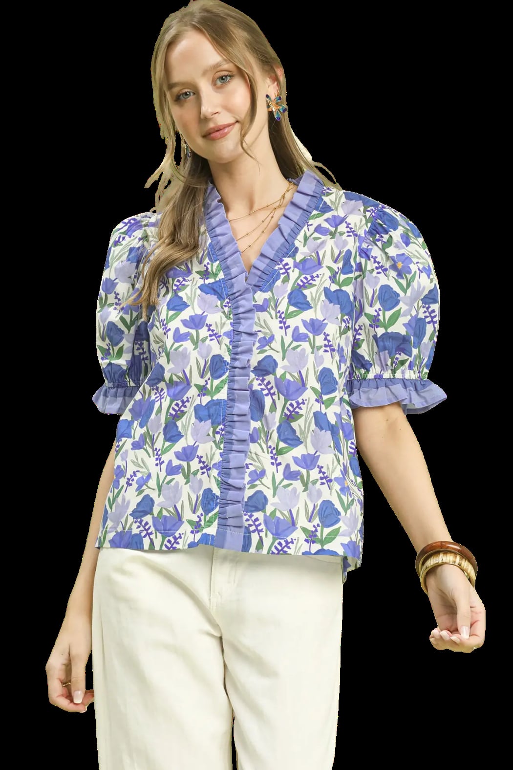 Puff Sleeve Blouse with Ruffle Detail
