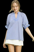 Split Neck Ruffle Sleeve Blouse